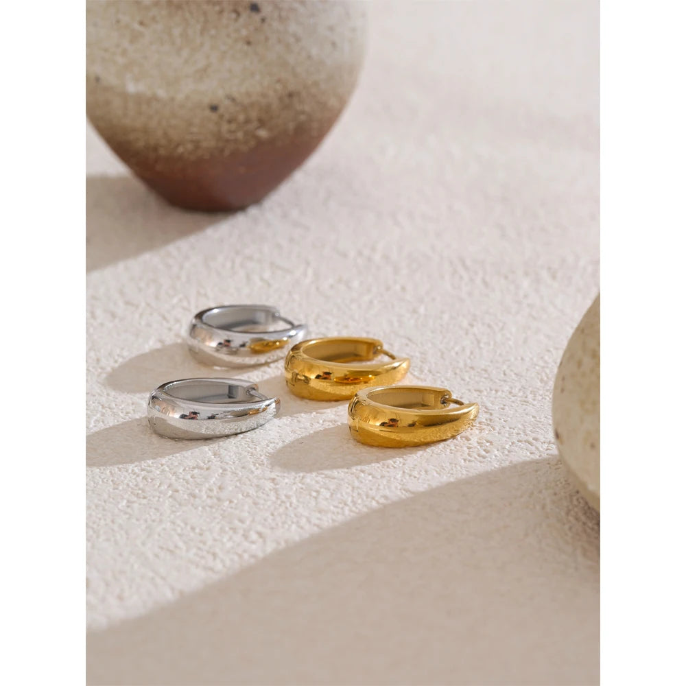 Geometric U-Shape Hoop Earrings - Gold PVD Plated Stainless Steel