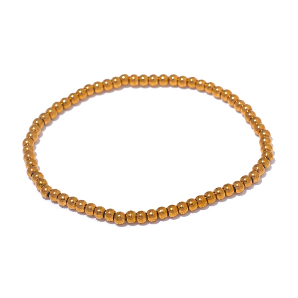 Stainless Steel Beads Elastic Bracelet - Waterproof Daily Wear Jewelry for Women