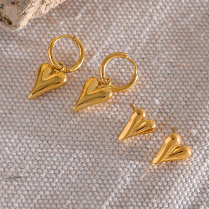 Heart Huggie Hoop Earrings - Stainless Steel Tarnish Free Gold Charm