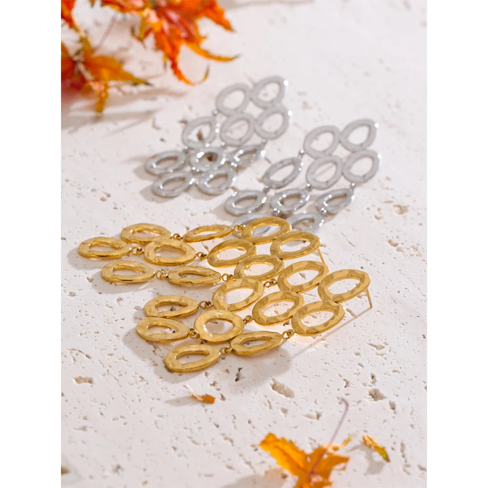Gold Drop Dangle Earrings - Waterproof Statement Stainless Steel for Women