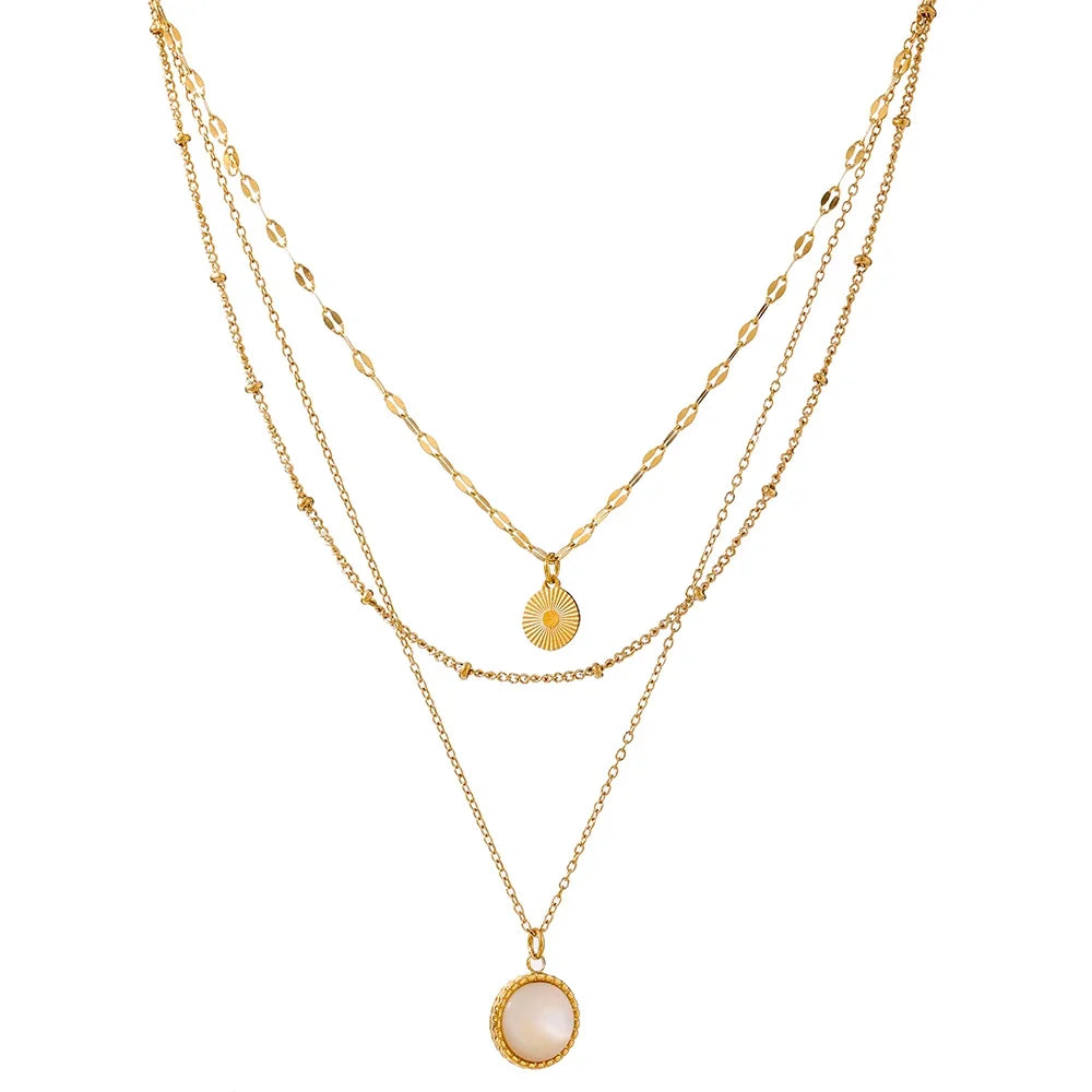Bohemian Round Pendant Stainless Steel Necklace Chain
