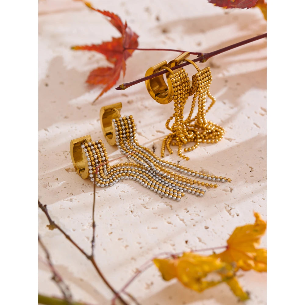Tassel Chain Drop Earrings - Waterproof Gold Plated Long Dangle for Women