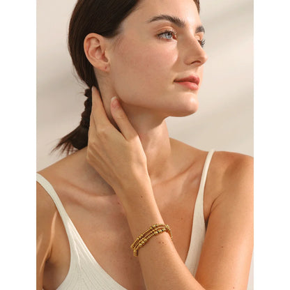 Stainless Steel Beads Elastic Bracelet - Waterproof Daily Wear Jewelry for Women