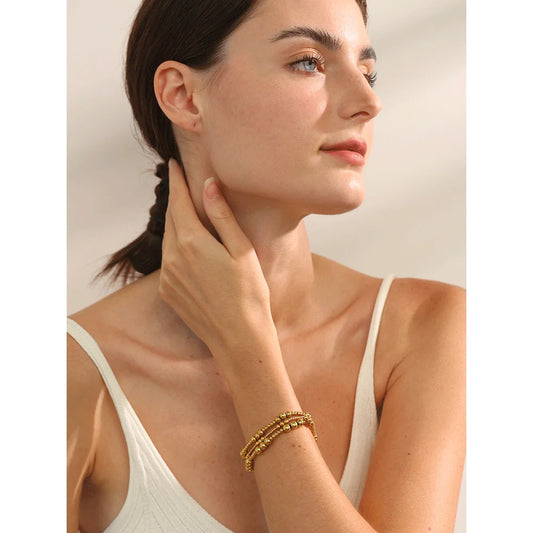 Stainless Steel Beads Elastic Bracelet - Waterproof Daily Wear Jewelry for Women