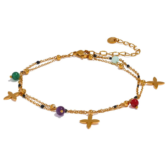 Colorful Natural Stone Bead Flower Chain Stainless Steel Beach Anklet for Women Exquisite Summer Jewelry Bijoux Femme