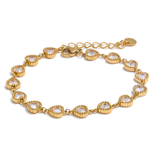 Heart Cubic Zirconia Waterproof Bracelet - Stainless Steel Charm Bangle