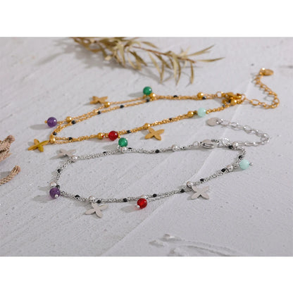 Colorful Natural Stone Bead Flower Chain Stainless Steel Beach Anklet for Women Exquisite Summer Jewelry Bijoux Femme
