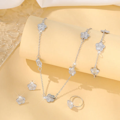 “Lucky Bloom” 3-Piece Set — Necklace, Earrings & Bracelet with 5-Petal Flower & Clover Charm for Confidence, Gifts & Good Vibes Only