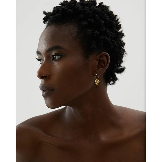 Heart Huggie Hoop Earrings - Stainless Steel Tarnish Free Gold Charm