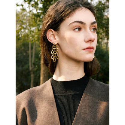 Gold Drop Dangle Earrings - Waterproof Statement Stainless Steel for Women