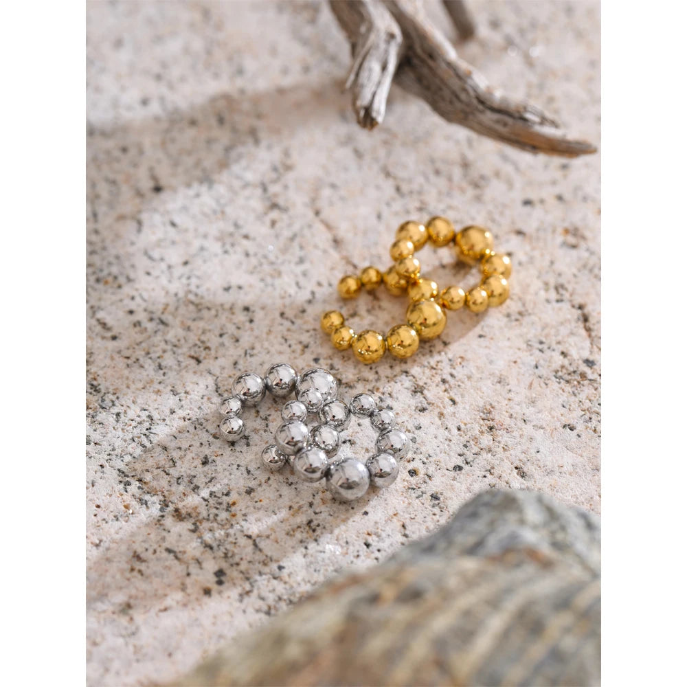 Ear Bone Clip Earrings - Gold Plated Round Beads Stainless Steel for Women