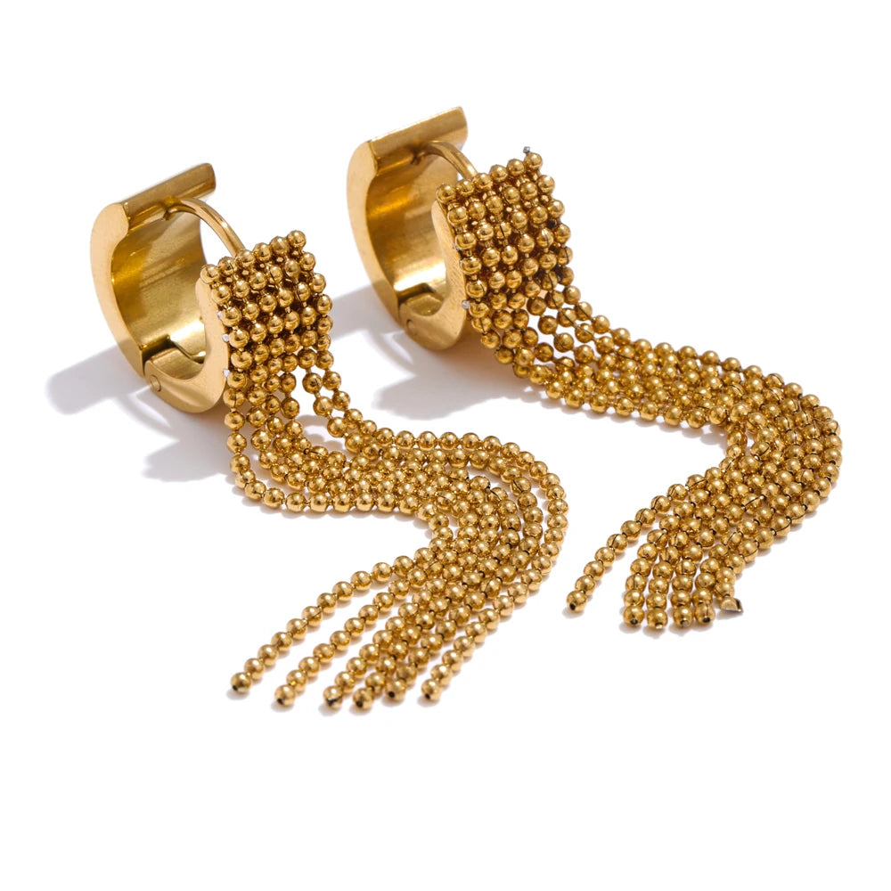 Tassel Chain Drop Earrings - Waterproof Gold Plated Long Dangle for Women