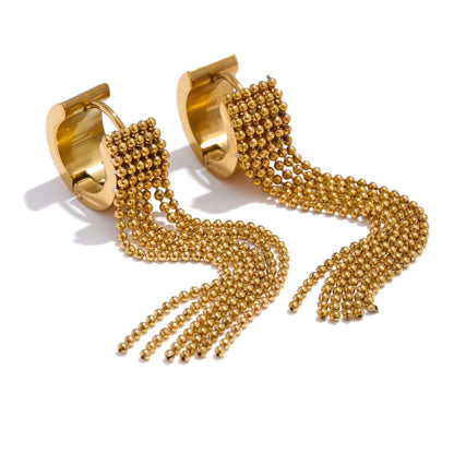 Tassel Chain Drop Earrings - Waterproof Gold Plated Long Dangle for Women