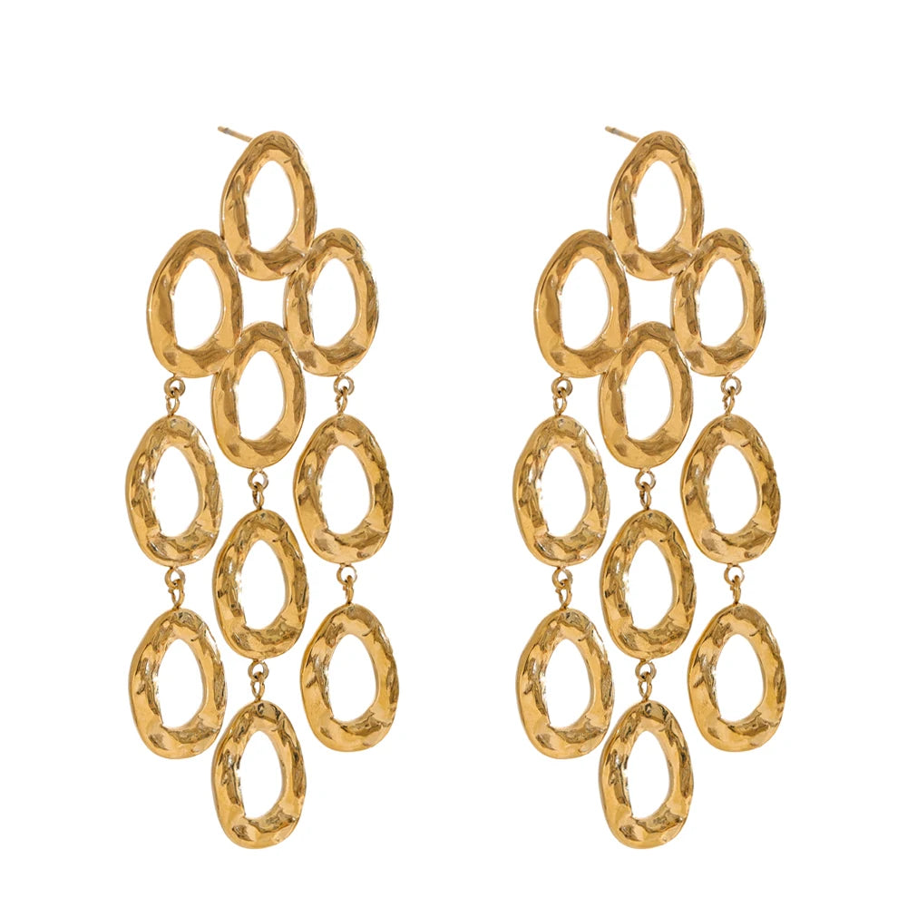 Gold Drop Dangle Earrings - Waterproof Statement Stainless Steel for Women