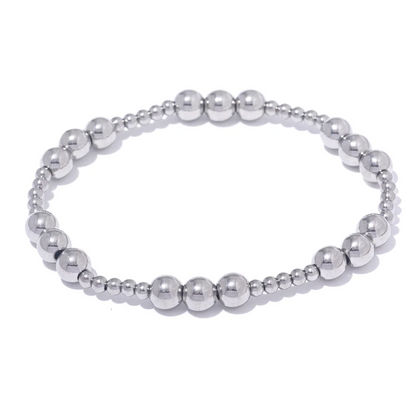 Stainless Steel Beads Elastic Bracelet - Waterproof Daily Wear Jewelry for Women