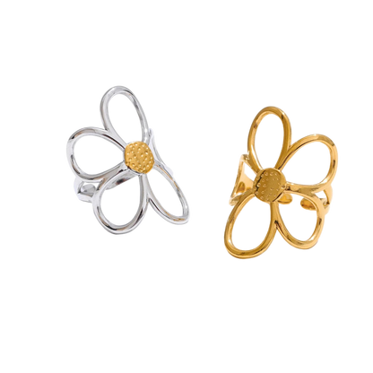 Metal Flower Adjustable Ring - Stainless Steel Rust Proof Fashion Ring