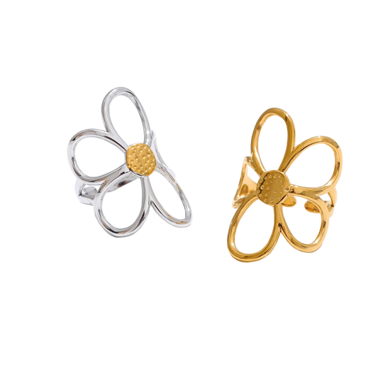 Metal Flower Adjustable Ring - Stainless Steel Rust Proof Fashion Ring