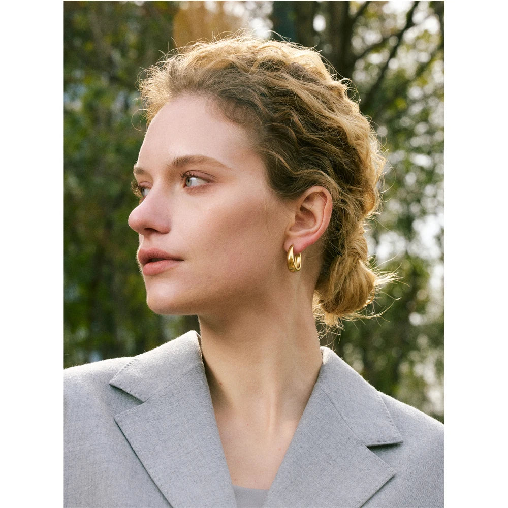 Geometric U-Shape Hoop Earrings - Gold PVD Plated Stainless Steel