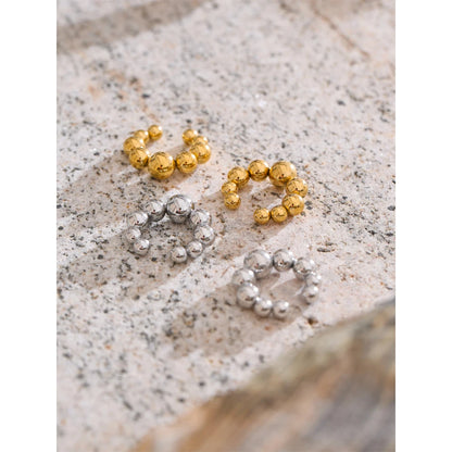 Ear Bone Clip Earrings - Gold Plated Round Beads Stainless Steel for Women