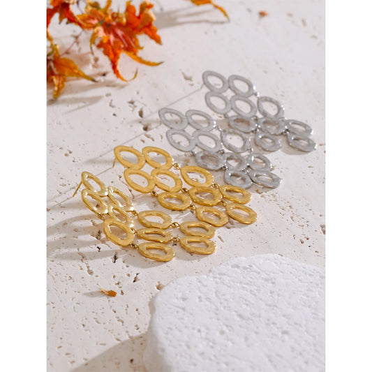 Gold Drop Dangle Earrings - Waterproof Statement Stainless Steel for Women