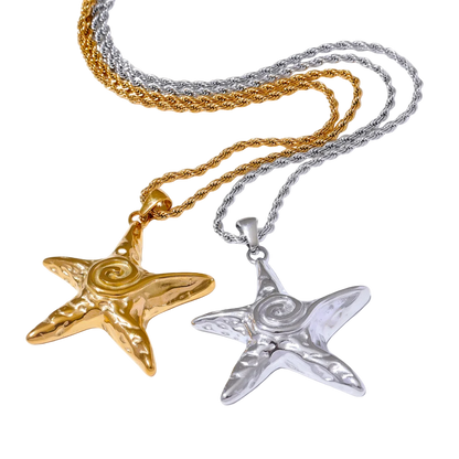 Starfish Pendant Necklace - Gold PVD Plated Stainless Steel Statement