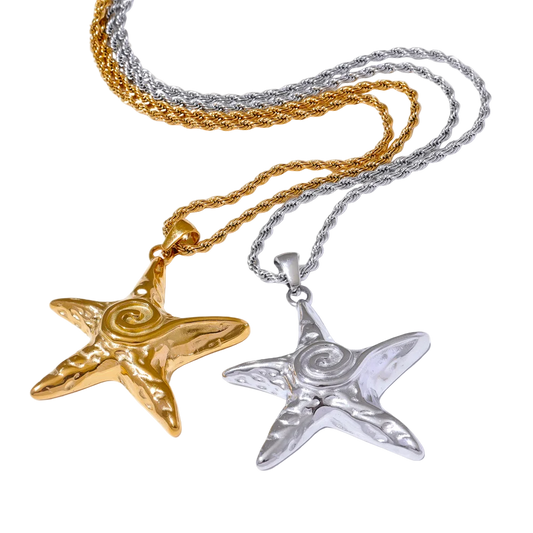 Starfish Pendant Necklace - Gold PVD Plated Stainless Steel Statement