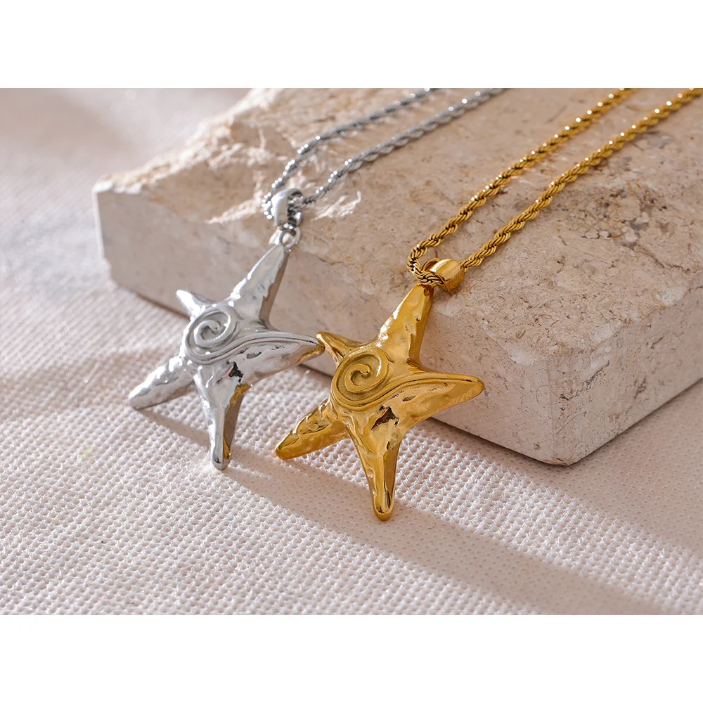 Starfish Pendant Necklace - Gold PVD Plated Stainless Steel Statement