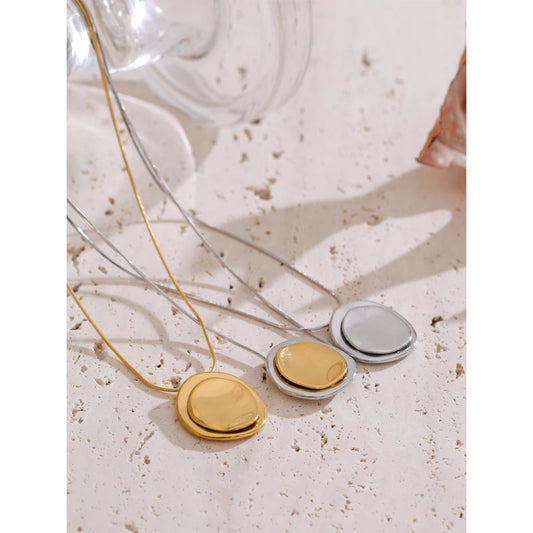 Double Round Pendant Necklace - Water Resistant Gold Stainless Steel