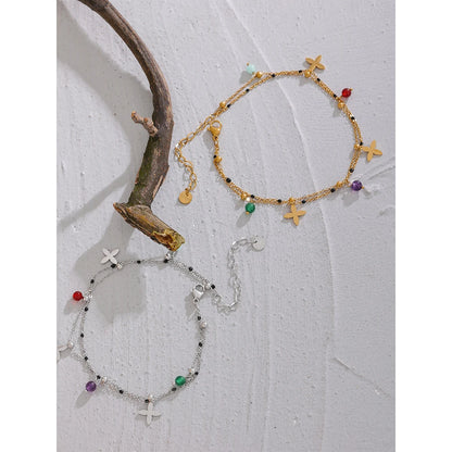 Colorful Natural Stone Bead Flower Chain Stainless Steel Beach Anklet for Women Exquisite Summer Jewelry Bijoux Femme