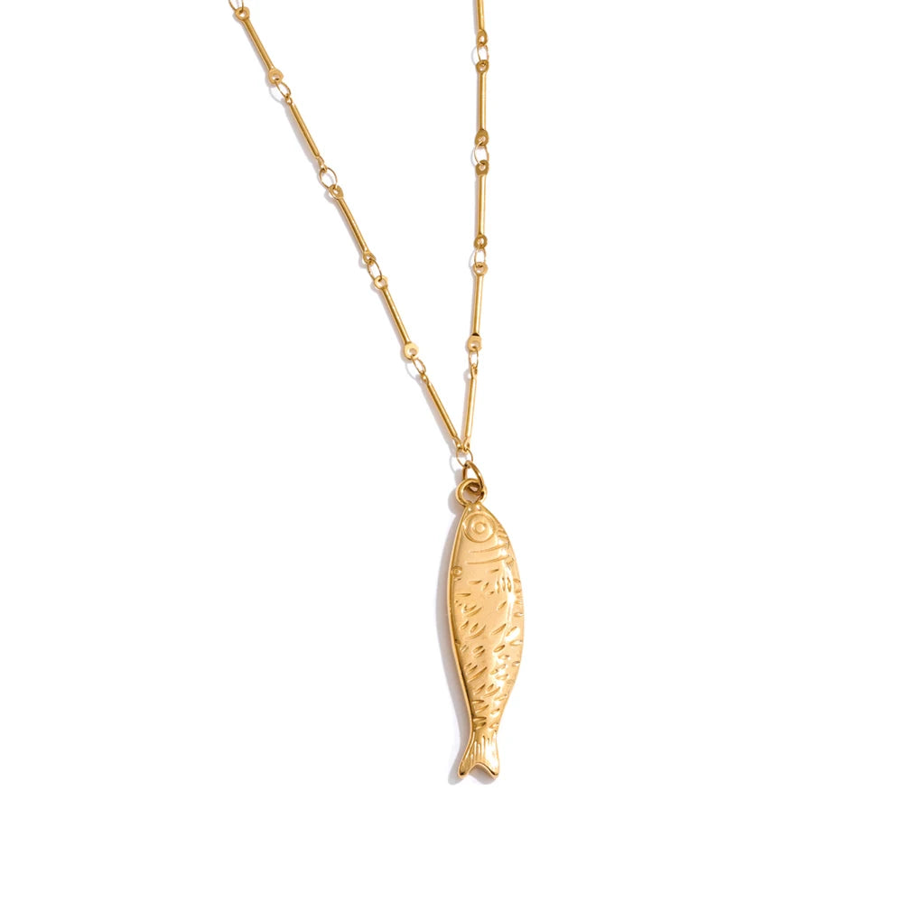 Ocean Fish Jewelry Set - Gold Plated Necklace & Earrings Stainless Steel