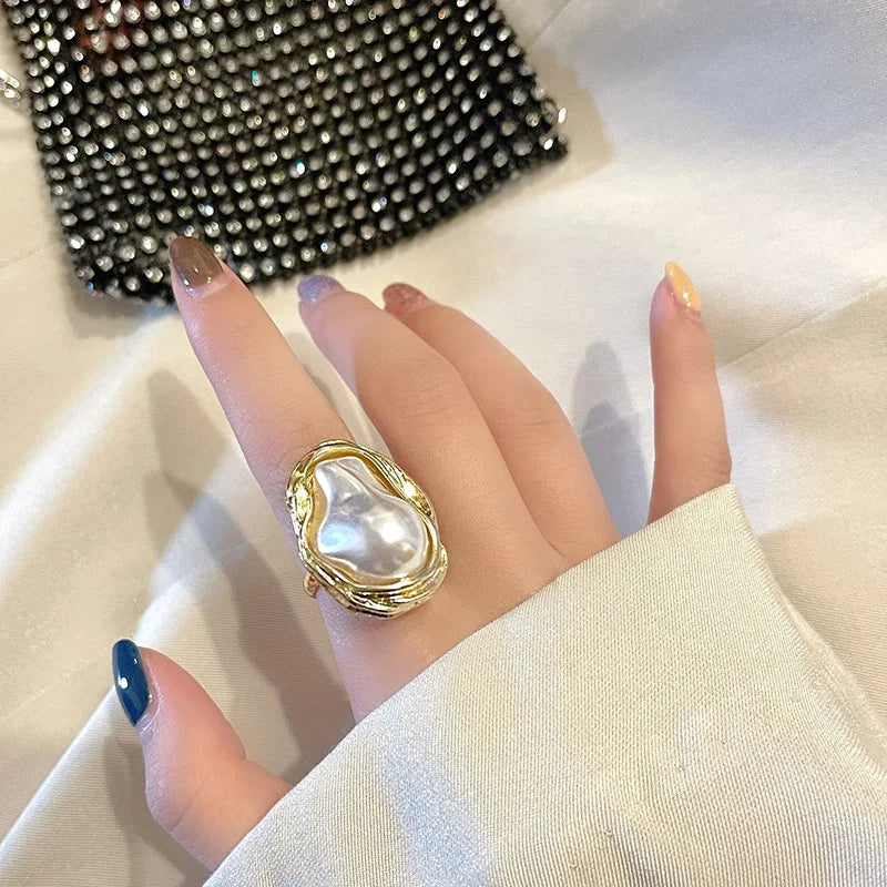 Tide & Pearl Adjustable Gold Starfish Ring - Korean Luxury