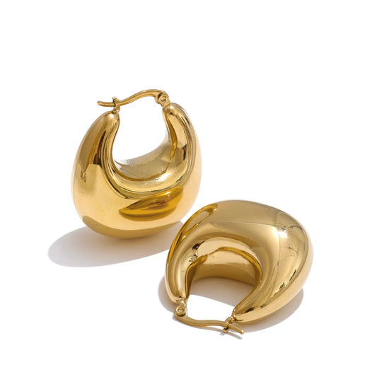 Chunky Hoop Earrings - Gold Plated Stainless Steel Statement Hoops for Women