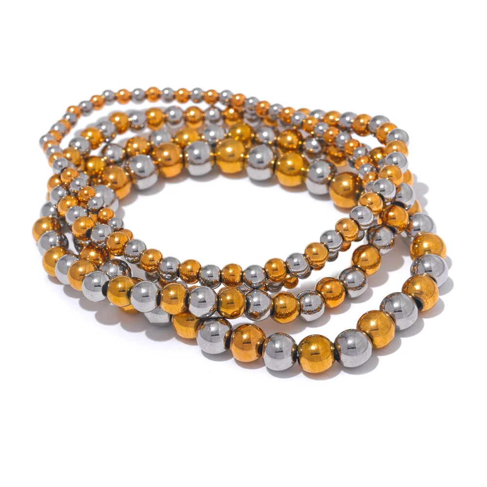 Stainless Steel Beads Elastic Bracelet - Waterproof Daily Wear Jewelry for Women