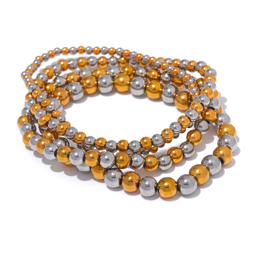 Stainless Steel Beads Elastic Bracelet - Waterproof Daily Wear Jewelry for Women