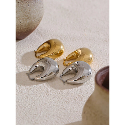 Chunky Hoop Earrings - Gold Plated Stainless Steel Statement Hoops for Women