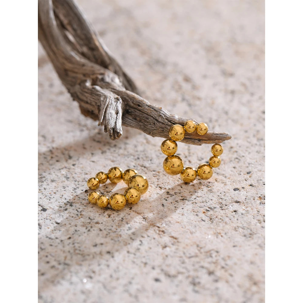 Ear Bone Clip Earrings - Gold Plated Round Beads Stainless Steel for Women
