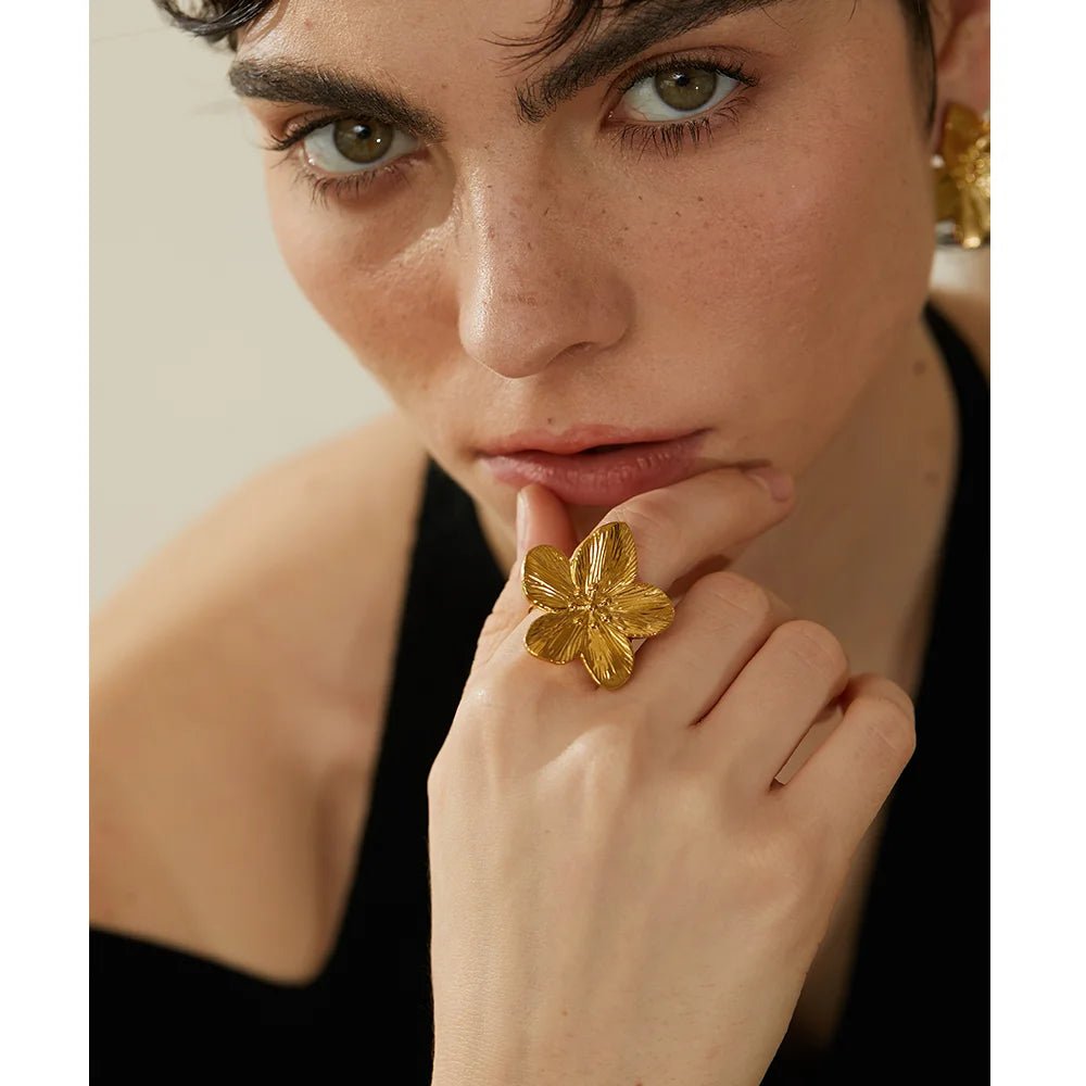 Big flower ring women - waterproof 18K gold open statement ring | Pure Vita Dubai