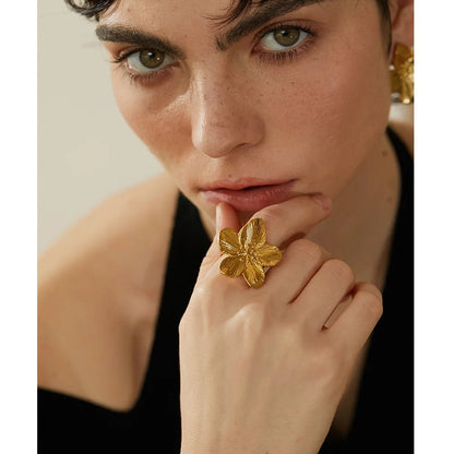 Big flower ring women - waterproof 18K gold open statement ring | Pure Vita Dubai