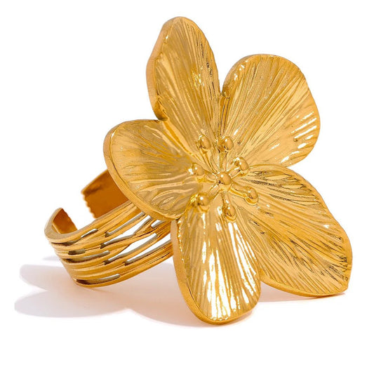 Big flower ring women - waterproof 18K gold open statement ring | Pure Vita Dubai