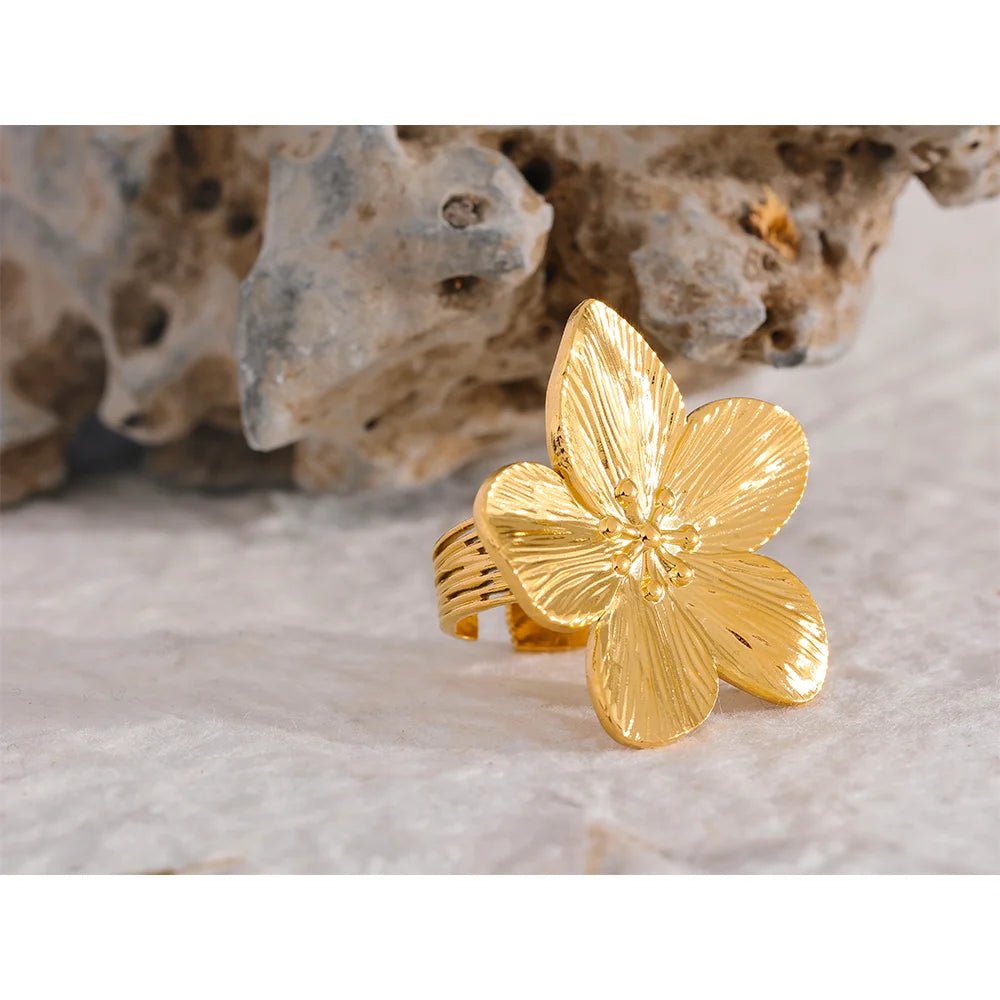 Big flower ring women - waterproof 18K gold open statement ring | Pure Vita Dubai