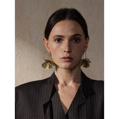 Gold flower earrings - PVD gold plated big hoop statement design | Pure Vita Dubai