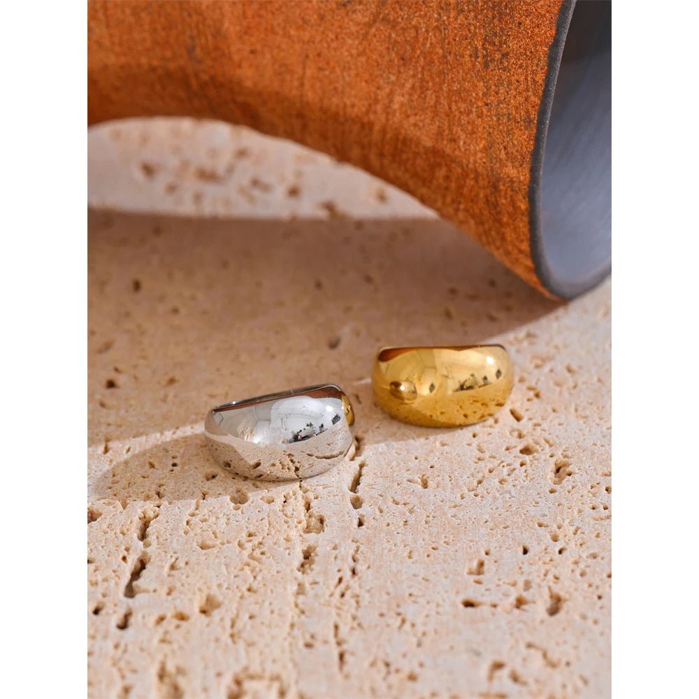 Chunky minimalist gold stainless steel ring - premium quality design | Pure Vita Dubai