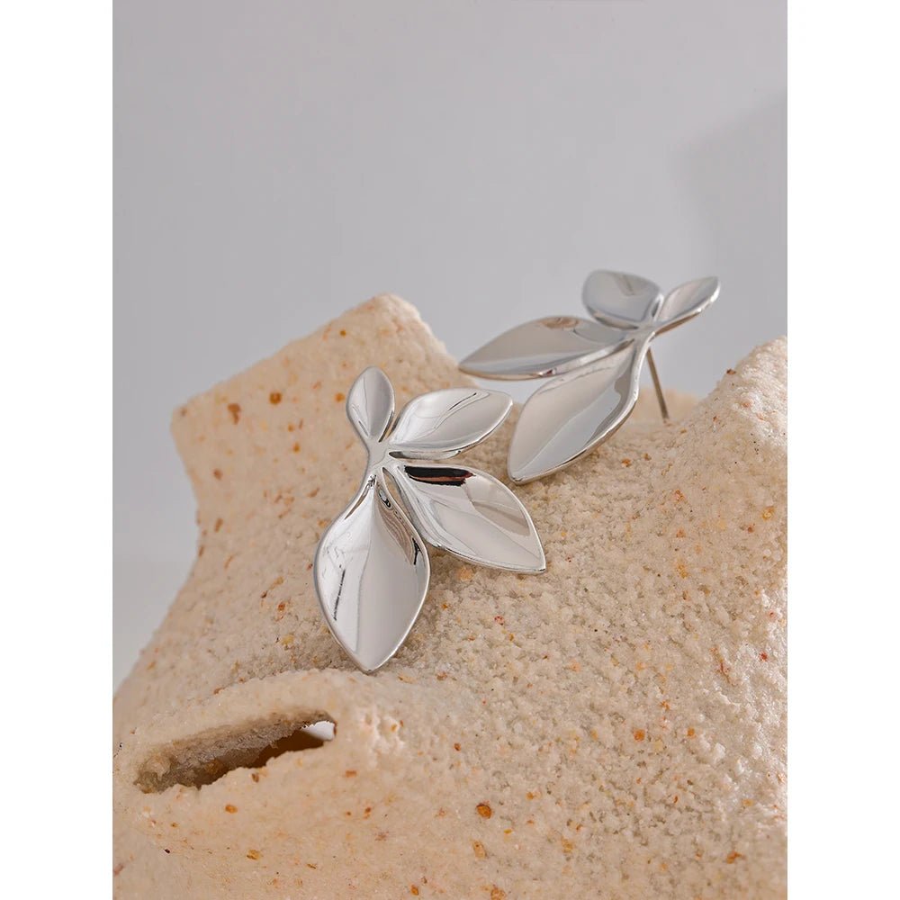 Gold leaf flower earring - PVD gold plated waterproof studs | Pure Vita Dubai