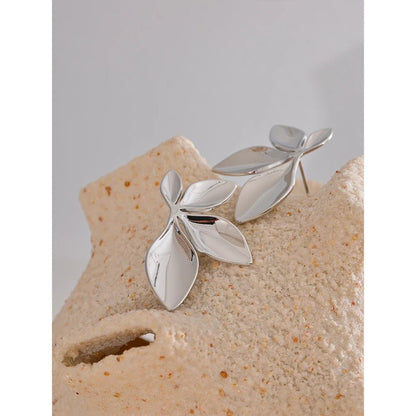 Gold leaf flower earring - PVD gold plated waterproof studs | Pure Vita Dubai