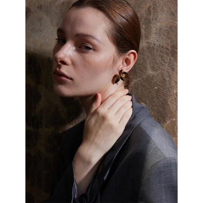 Gold leaf flower earring - PVD gold plated waterproof studs | Pure Vita Dubai