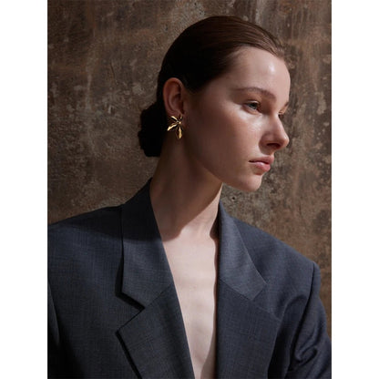 Gold leaf flower earring - PVD gold plated waterproof studs | Pure Vita Dubai