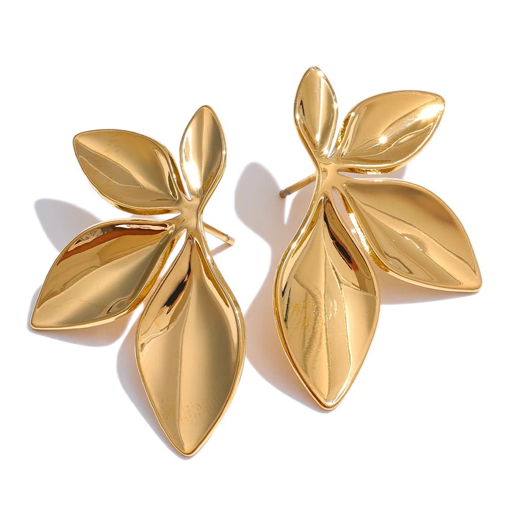 Gold leaf flower earring - PVD gold plated waterproof studs | Pure Vita Dubai