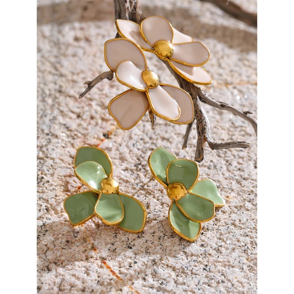 Enamel Flower Earrings - PVD Gold Plated Studs | Pure Vita Dubai