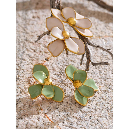 Enamel Flower Earrings - PVD Gold Plated Studs | Pure Vita Dubai