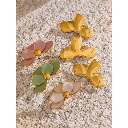 Enamel Flower Earrings - PVD Gold Plated Studs | Pure Vita Dubai